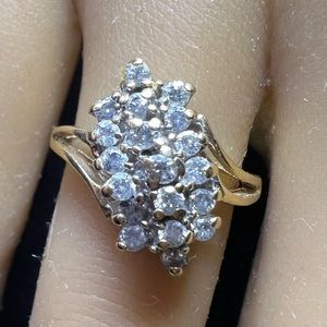 14 karat gold diamond cluster waterfall ring
